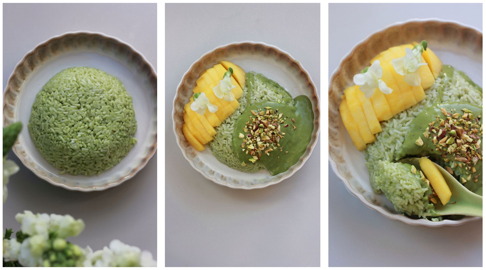 Matcha mango sticky rice